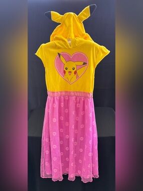 Pikachu Yellow Hooded Dress with Pink Mesh Skirt for Kids